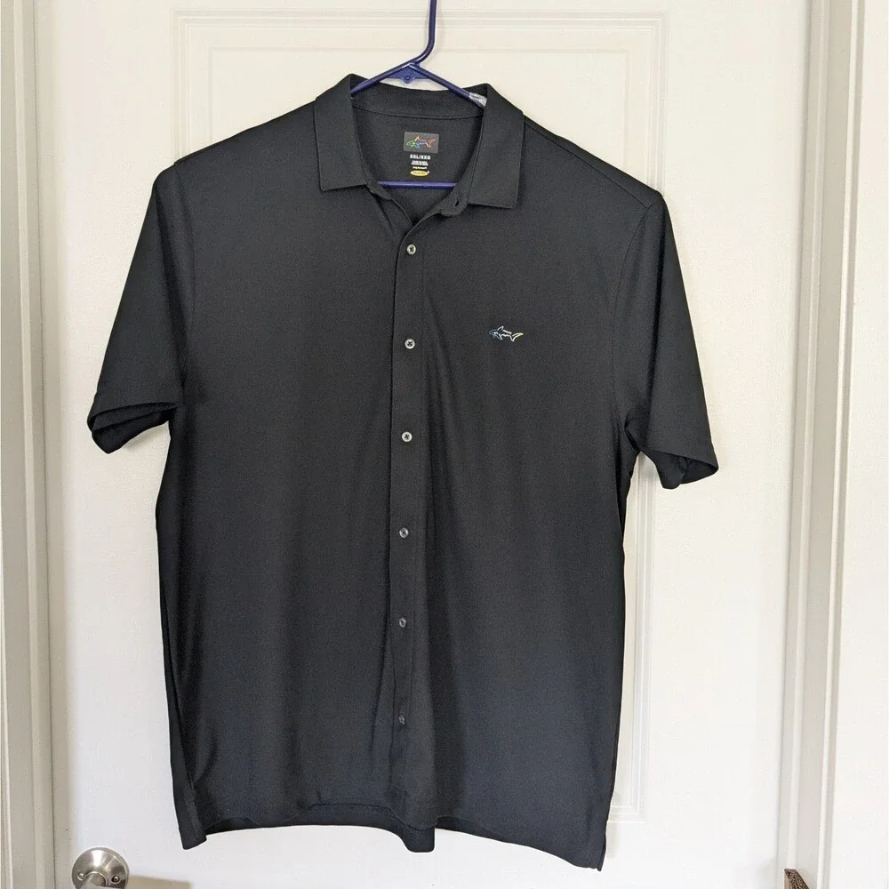 Greg Norman Play Dry Shirt Mens XXL Black Full Button Golf Performance Shark...